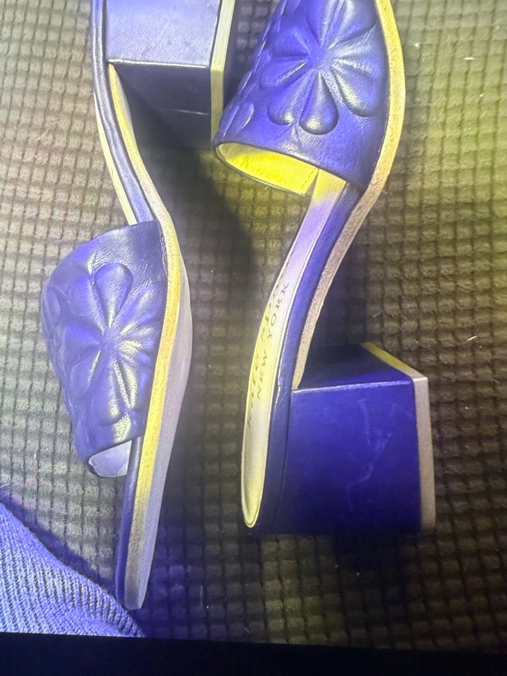 kate spade Royal Purple Floral Appliqué Block Heel Mules